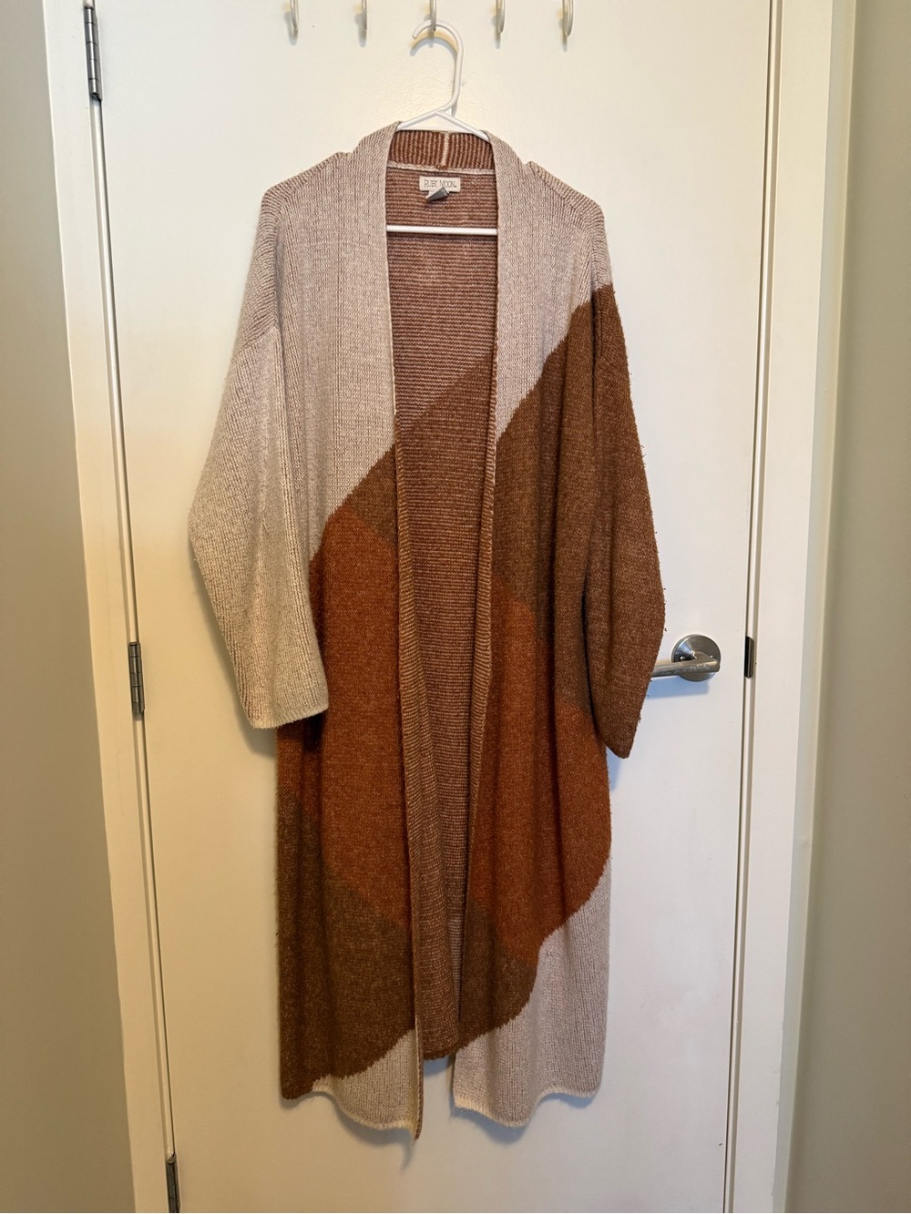 ruby moon Long Colorblock Open Cardigan in Beige and Brown